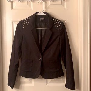 Divided Black One Buttoned Women’s Short Blazer. Size 4. Metal Spikes Embellishd